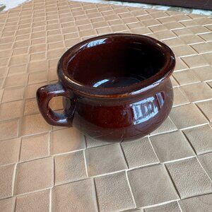 Miniature Brown Drip Glaze Chamber Pot with Handle 3 1/4" Across x 2 1/2" High